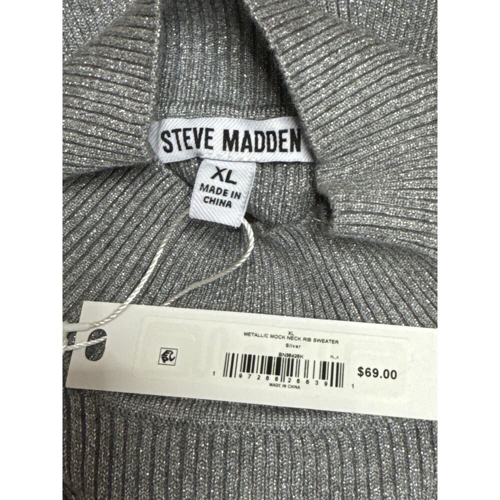 NWT Steve Madden, XL Silver And Gray Dressy Glittery Long Sleeve Turtleneck - Picture 6 of 6